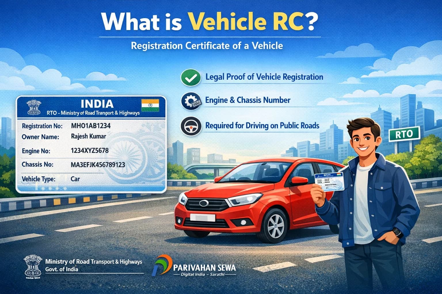 Vehicle RC document overview showing registration details required for car and bike owners in India